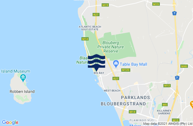 Mappa delle Getijden in Big Bay, South Africa