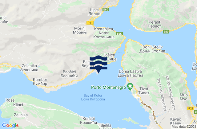 Mappa delle Getijden in Bijela, Montenegro