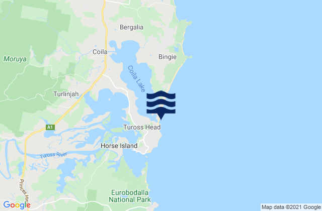 Mappa delle Getijden in Bingie Beach, Australia