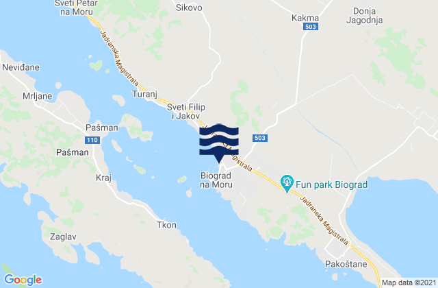 Mappa delle Getijden in Biograd na Moru, Croatia