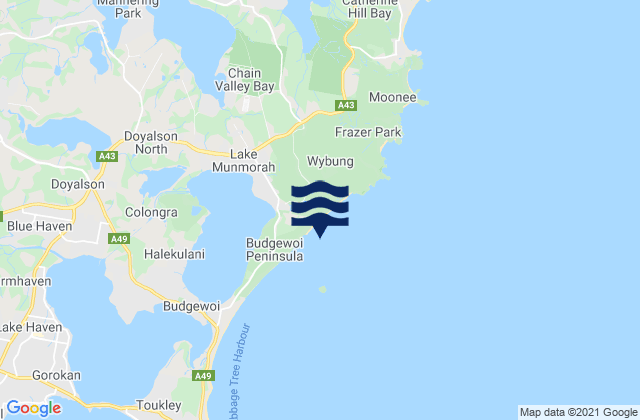Mappa delle Getijden in Birdie Beach, Australia