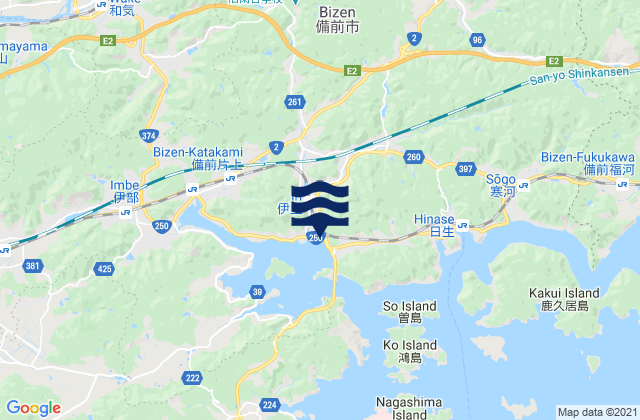 Mappa delle Getijden in Bizen Shi, Japan