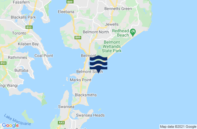 Mappa delle Getijden in Blacksmiths Beach, Australia