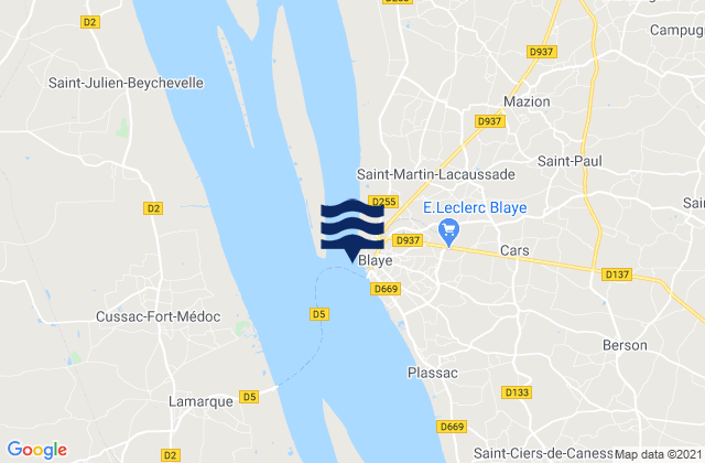 Mappa delle Getijden in Blaye (Gironde River), France