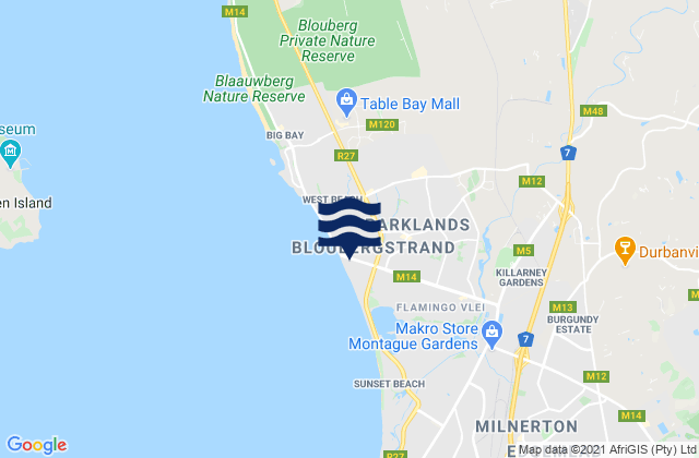 Mappa delle Getijden in Bloubergstrand, South Africa