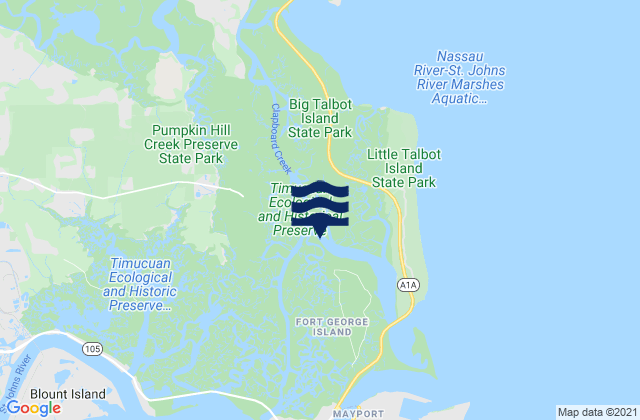 Mappa delle Getijden in Blount Island Bridge, United States