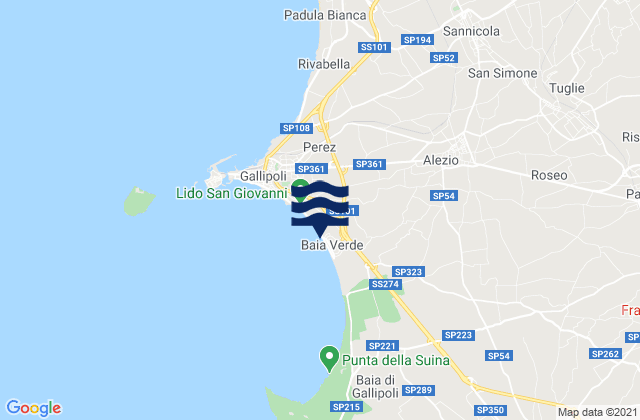 Mappa delle Getijden in Blue Bay Beach, Italy
