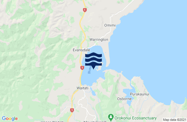 Mappa delle Getijden in Blueskin Bay, New Zealand