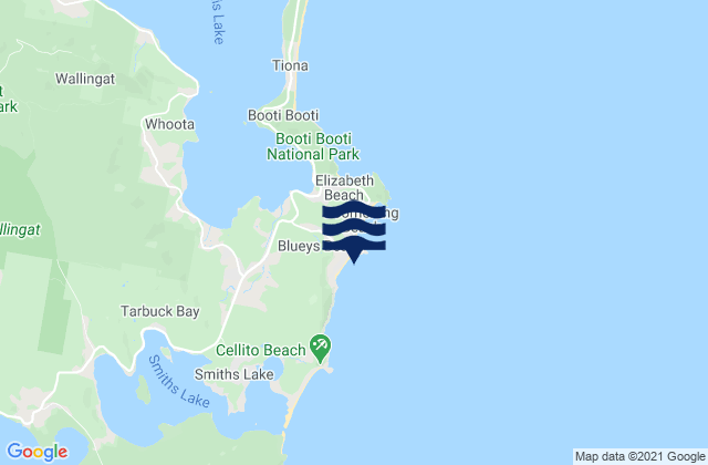 Mappa delle Getijden in Blueys Beach, Australia