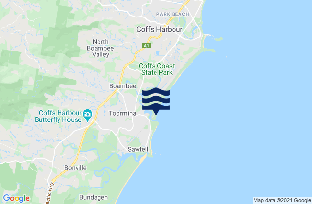 Mappa delle Getijden in Boambee, Australia