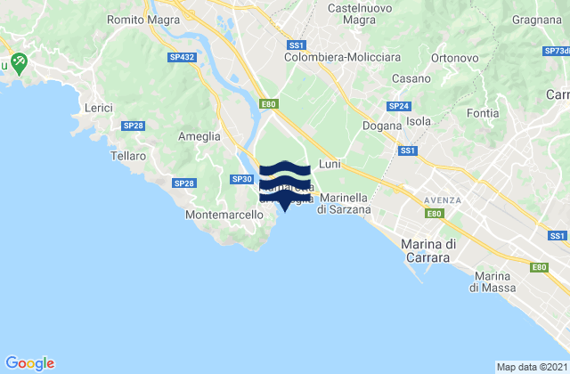 Mappa delle Getijden in Bocca di Magra, Italy
