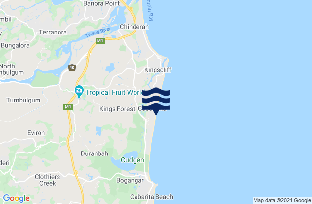 Mappa delle Getijden in Bogangar Beach, Australia