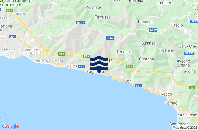 Mappa delle Getijden in Bogliasco, Italy