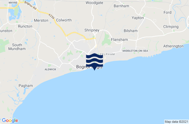 Mappa delle Getijden in Bognor Regis - East Beach, United Kingdom