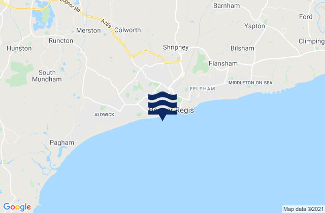 Mappa delle Getijden in Bognor Regis - West Beach, United Kingdom