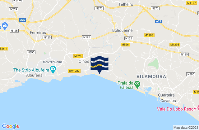 Mappa delle Getijden in Boliqueime, Portugal