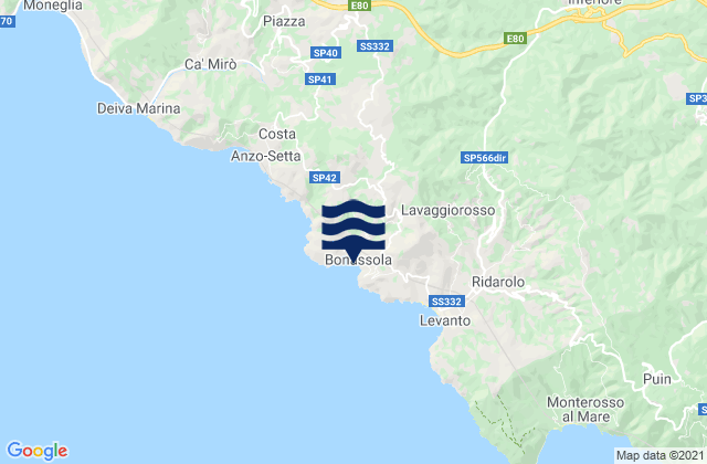 Mappa delle Getijden in Bonassola, Italy