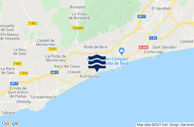 Mappa delle Getijden in Bonastre, Spain