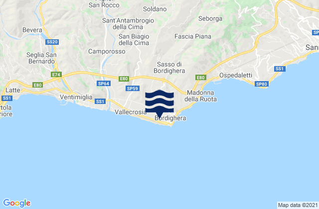 Mappa delle Getijden in Bordighera, Italy