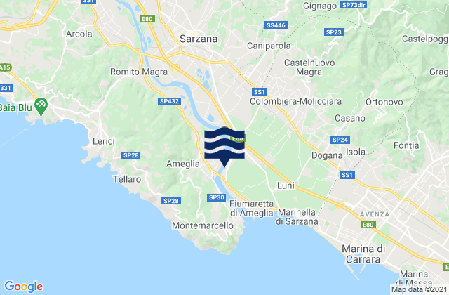 Mappa delle Getijden in Borghetto-Melara, Italy