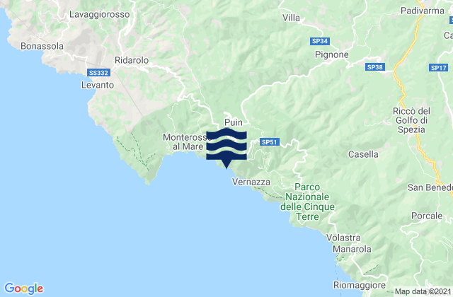Mappa delle Getijden in Borghetto di Vara, Italy