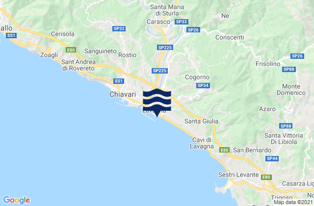 Mappa delle Getijden in Borzonasca, Italy