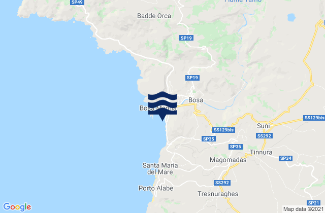 Mappa delle Getijden in Bosa, Italy