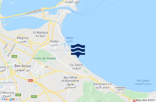 Mappa delle Getijden in Bou Mhel El Bassatine, Tunisia