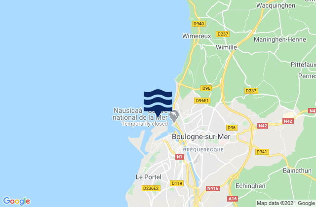 Mappa delle Getijden in Boulogne, France