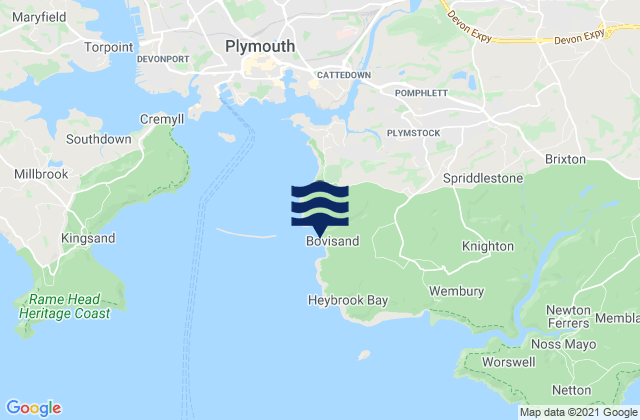 Mappa delle Getijden in Bovisand Bay Beach, United Kingdom
