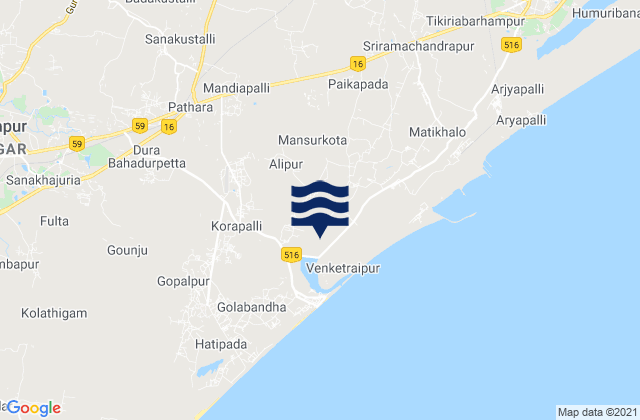 Mappa delle Getijden in Brahmapur, India