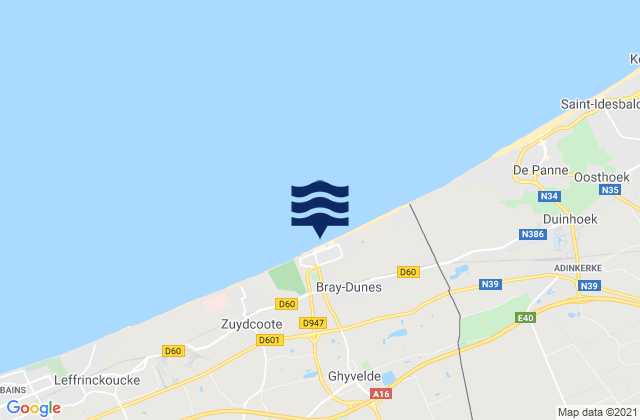 Mappa delle Getijden in Bray-Dunes, Belgium