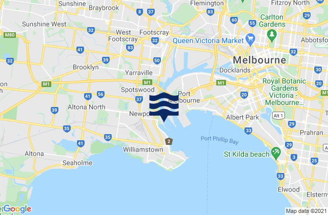 Mappa delle Getijden in Braybrook, Australia