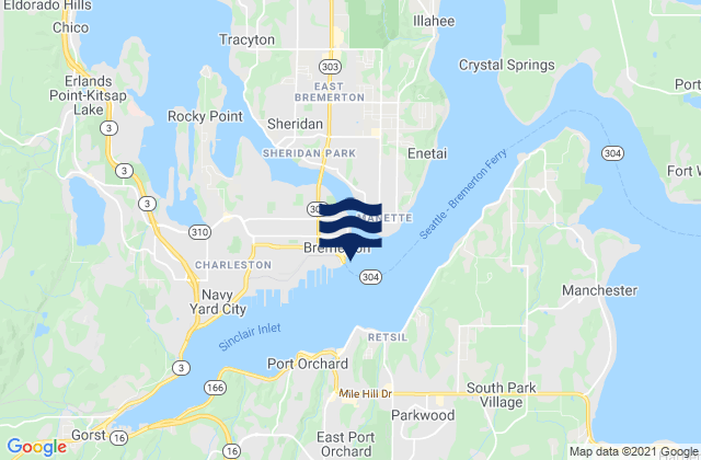 Mappa delle Getijden in Bremerton Sinclair Inlet Port Orchard, United States