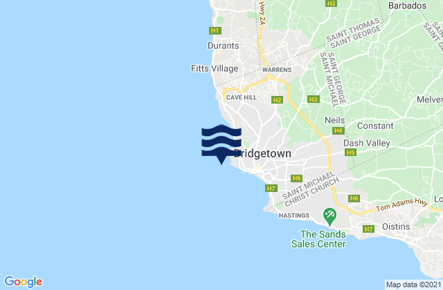 Mappa delle Getijden in Bridgetown Harbour, Martinique