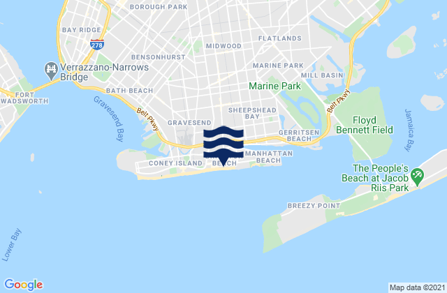 Mappa delle Getijden in Brighton Beach Brooklyn, United States