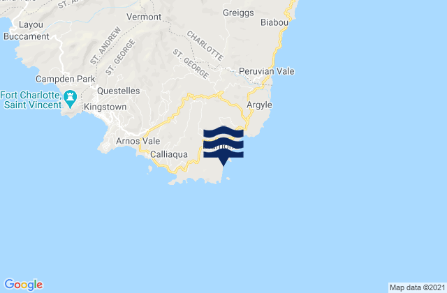 Mappa delle Getijden in Brighton Beach, Saint Vincent and the Grenadines