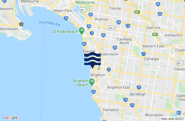 Mappa delle Getijden in Brighton East, Australia