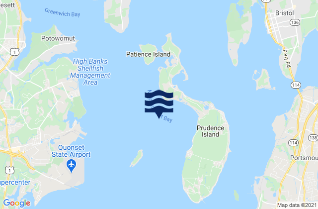 Mappa delle Getijden in Bristol Point, Narragansett Bay, United States