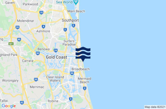 Mappa delle Getijden in Broadbeach, Australia