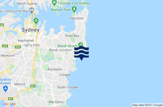 Mappa delle Getijden in Bronte Beach, Australia