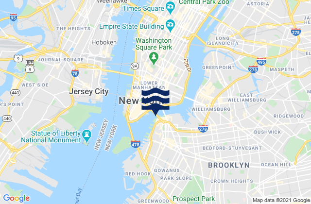 Mappa delle Getijden in Brooklyn Bridge, United States