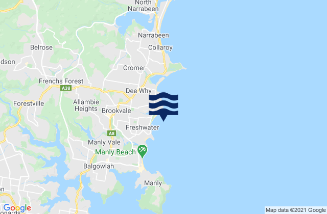 Mappa delle Getijden in Brookvale, Australia