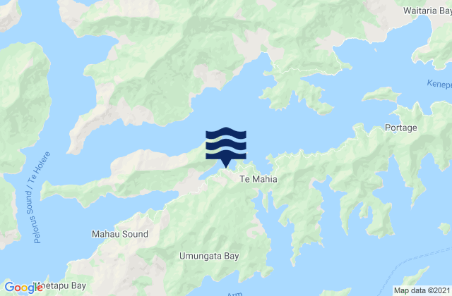 Mappa delle Getijden in Broughton Bay, New Zealand