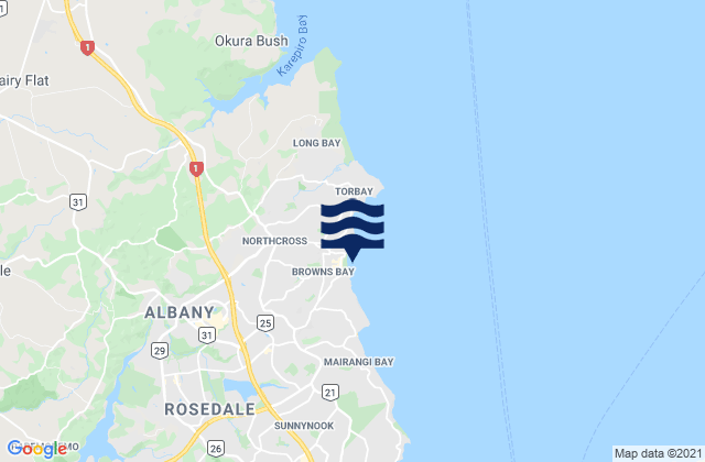 Mappa delle Getijden in Browns Bay, New Zealand