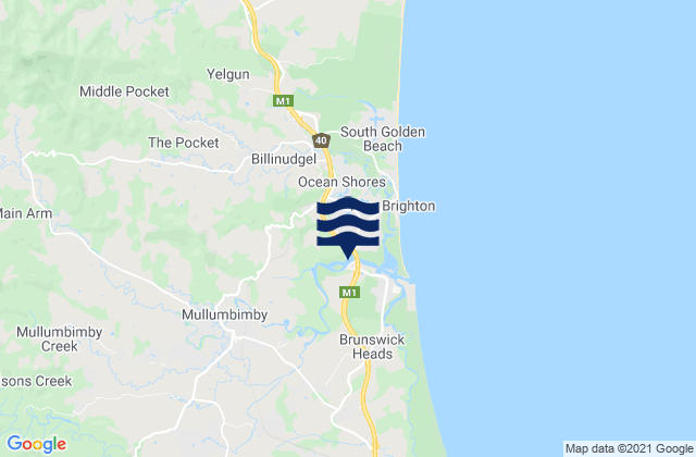 Mappa delle Getijden in Brunswick River-South, Australia
