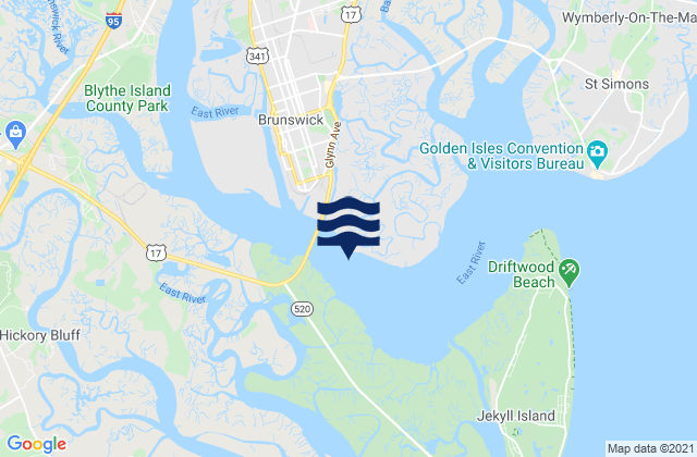Mappa delle Getijden in Brunswick River off Quarantine Dock, United States