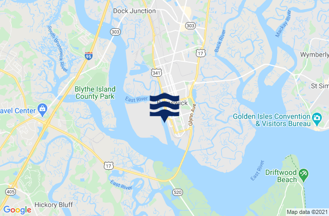 Mappa delle Getijden in Brunswick off Prince Street Dock, United States