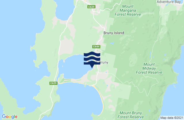 Mappa delle Getijden in Bruny Island - Lagoons, Australia