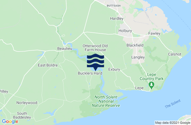 Mappa delle Getijden in Bucklers Hard, United Kingdom